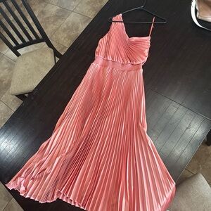 White House Black Market Pink One-Shoulder Pleated Midi Dress